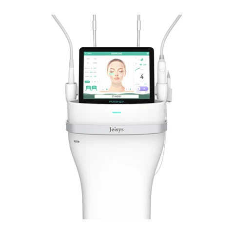 늘샤인의원에서 사용하는 포텐자 장비 — 흰색 본체와 터치스크린, 양쪽 핸드피스